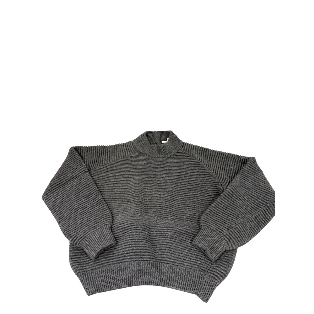 Carven Paris Women Gray 100% Wool Ribbed Mock Neck Back Zip Sweater L
